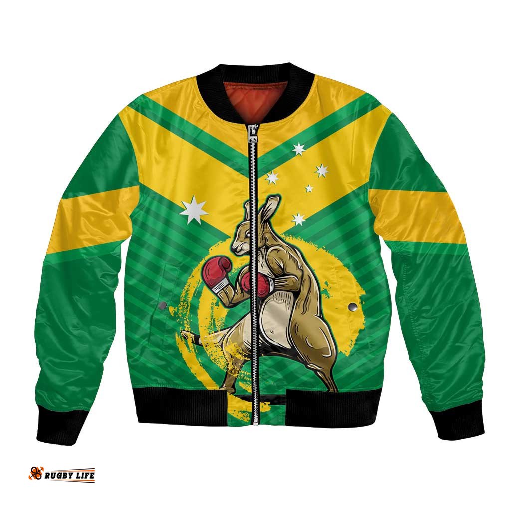 Personalised Australia Boxing Kangaroo Bomber Jacket Aussie Pride National Color