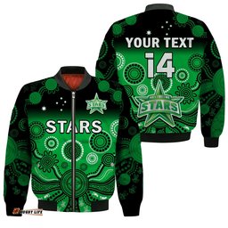 Custom Text And Number Melbourne Stars Bomber Jacket Gradient Aboriginal Dot Painting