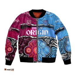 Custom Text And Number NSW Combine QLD State of Origin Bomber Jacket New South Wales and Queensland Aboriginal