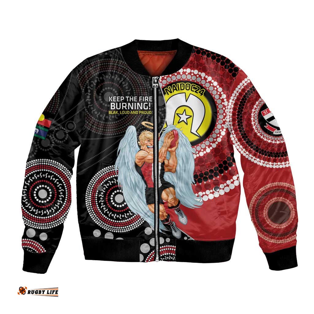 Custom AFL St Kilda NAIDOC Week Bomber Jacket Keep The Fire Burning Indigenous Art