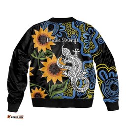 Australia Autism Awareness Bomber Jacket Brave Strong Aussie Lizard Aboriginal Art