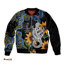 Australia Autism Awareness Bomber Jacket Brave Strong Aussie Lizard Aboriginal Art
