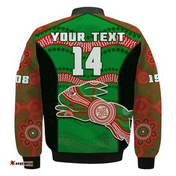 Custom Text And Number Rabbitohs Rugby Bomber Jacket Souths 1908 Aboriginal Dot Painting Go Bunnies
