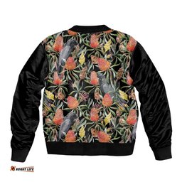 Australia Black Cockatoo And Banksia Flowers Bomber Jacket