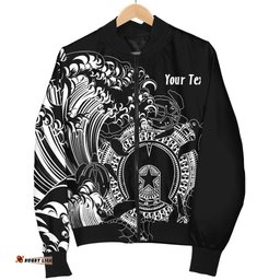 Custom Aboriginal Men's Bomber Jacket, Torres Strait Islands in Wave Black