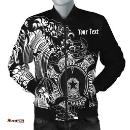Custom Aboriginal Men's Bomber Jacket, Torres Strait Islands in Wave Black