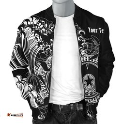 Custom Aboriginal Men's Bomber Jacket, Torres Strait Islands in Wave Black
