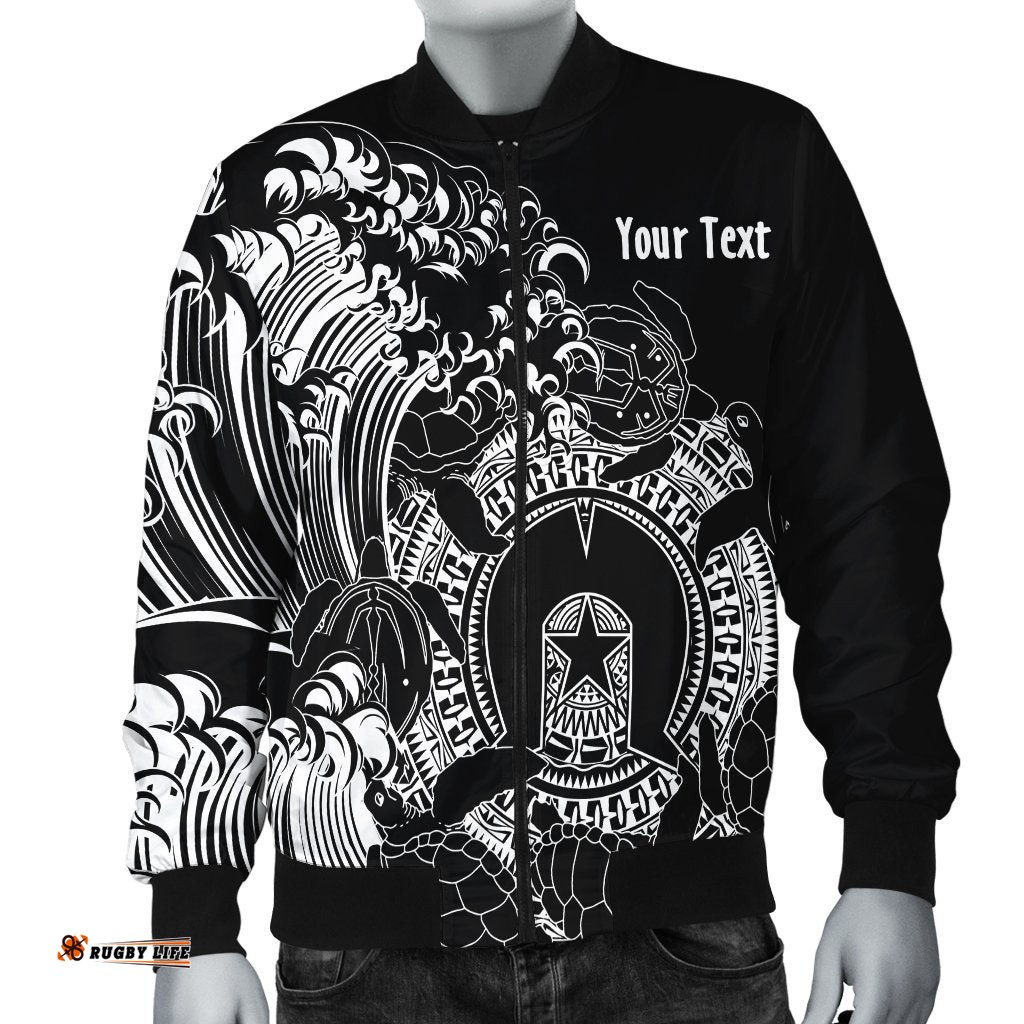 Custom Aboriginal Men's Bomber Jacket, Torres Strait Islands in Wave Black