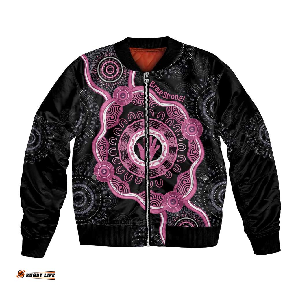 Personalised Australia Breast Cancer Bomber Jacket Brave Strong Aboriginal Art