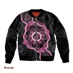 Personalised Australia Breast Cancer Bomber Jacket Brave Strong Aboriginal Art