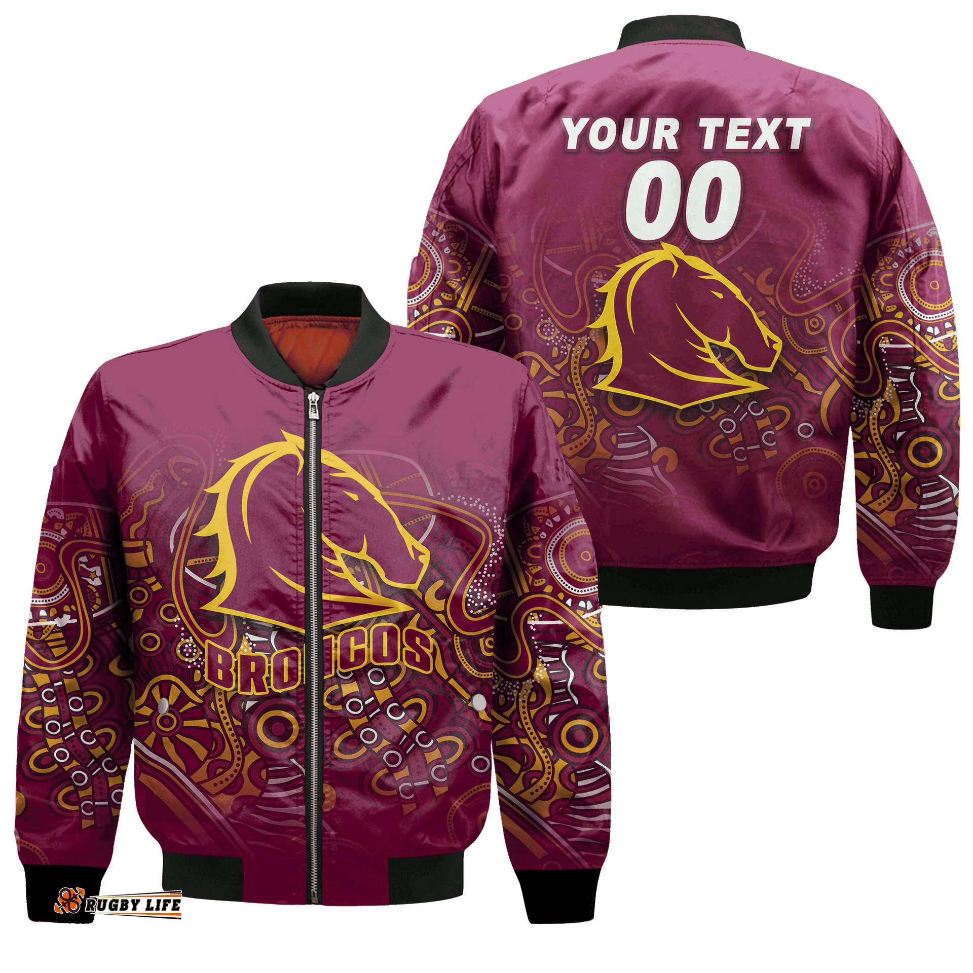 Custom Personalised Brisbane Broncos Rugby Indigenous Bomber Jacket