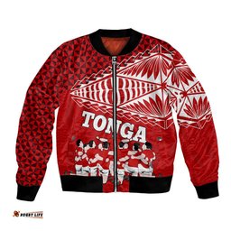 Tonga Rugby Bomber Jacket Sipi Tau Dance Ngatu Pattern