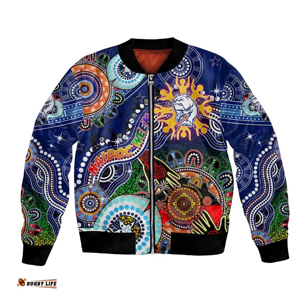 Custom NAIDOC Week 2024 Western Bulldogs Bomber Jacket Australia Aboriginal Dot Painting