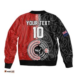 Custom Tonga and New Zealand Rugby Bomber Jacket Maori Mix Ngatu Pattern