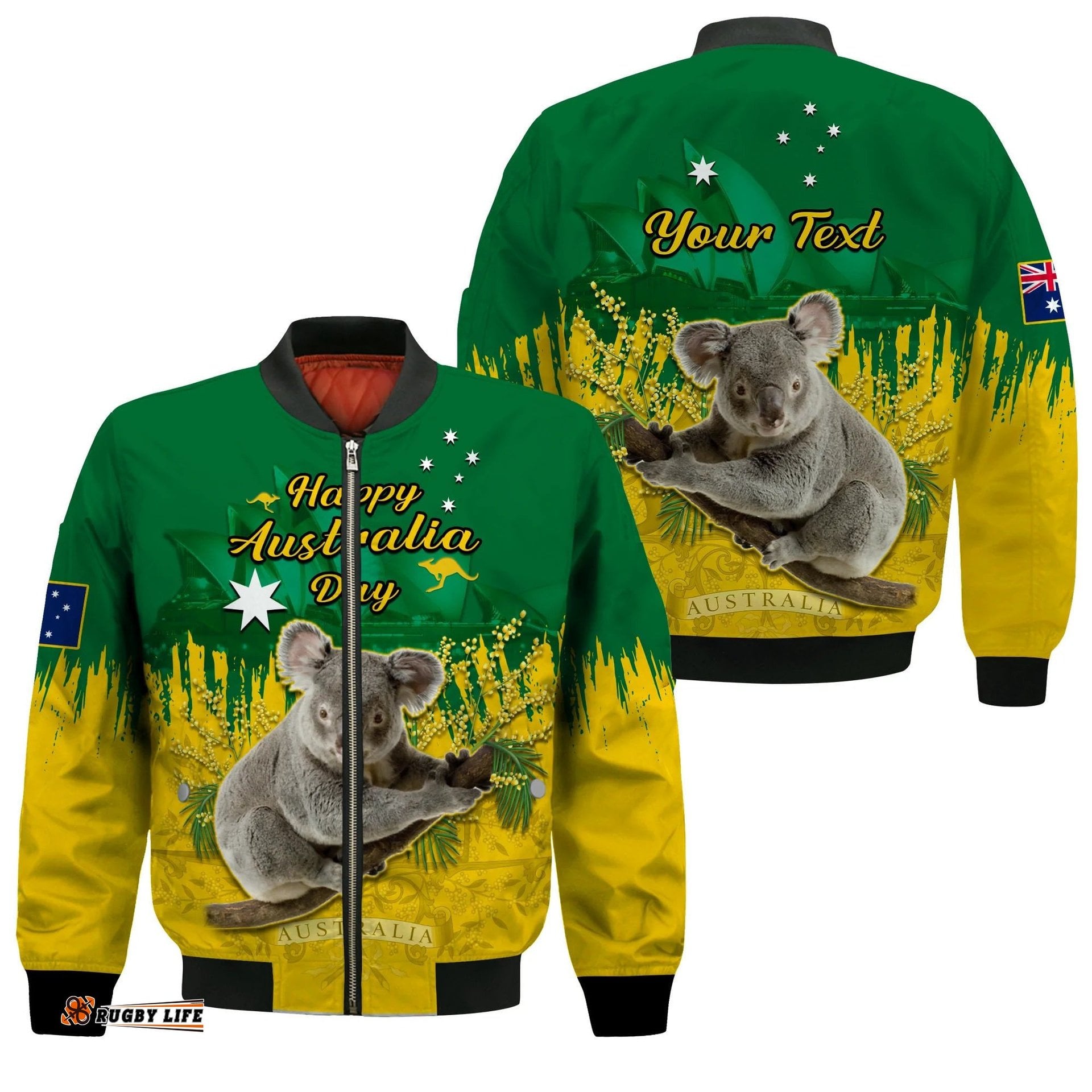 Custom Personalised Australia Day Bomber Jacket Koala Sydney Opera House National Color