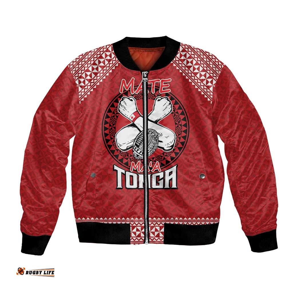 Tonga Rugby XIII Custom Bomber Jacket Mate Ma'a Tonga with Ngatu Pattern