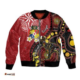 Tonga Ngatu And Australia Aboriginal Bomber Jacket Tongan Dove And Kangaroo Together