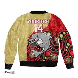 Custom Text And Number Dolphins Rugby Bomber Jacket Phins Up Indigenous Art