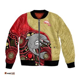 Custom Text And Number Dolphins Rugby Bomber Jacket Phins Up Indigenous Art