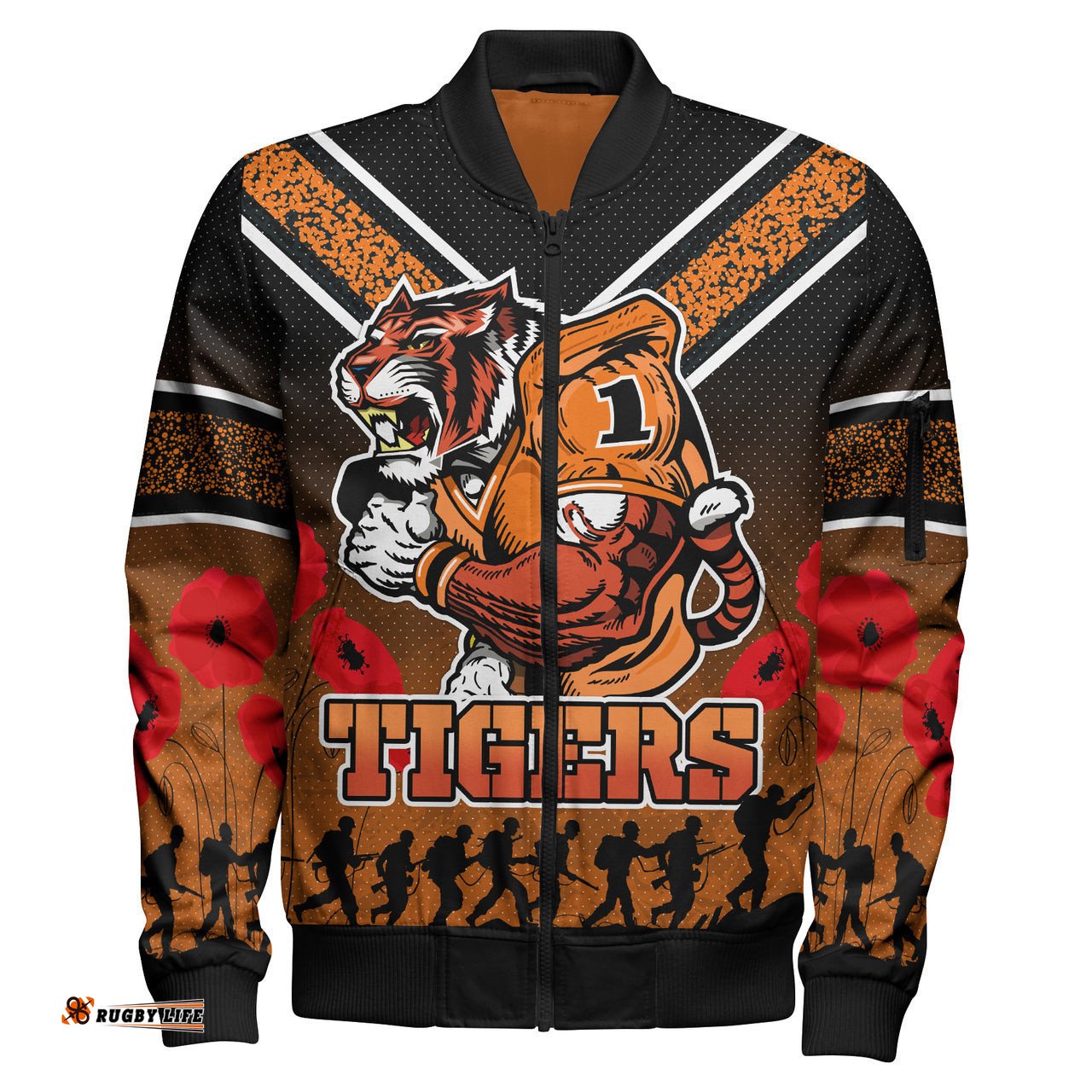 Tigers Rugby Bomber Jacket - Custom Anzac Day Tigers Bomber Jacket RLT13