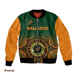 Custom Text And Number Wallabies Rugby Bomber Jacket Aussie Go Champions Indigenous Green