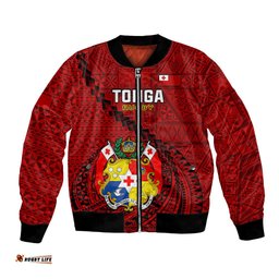 Tonga Rugby Bomber Jacket Tongan Ngatu Pattern Black Version