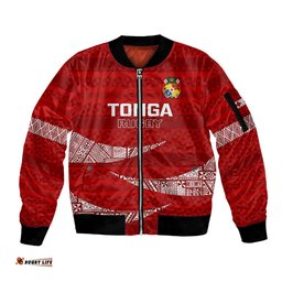 Tonga Rugby Sleeve Zip Bomber Jacket 2023 Ikale Tahi Tongan Ngatu Pattern