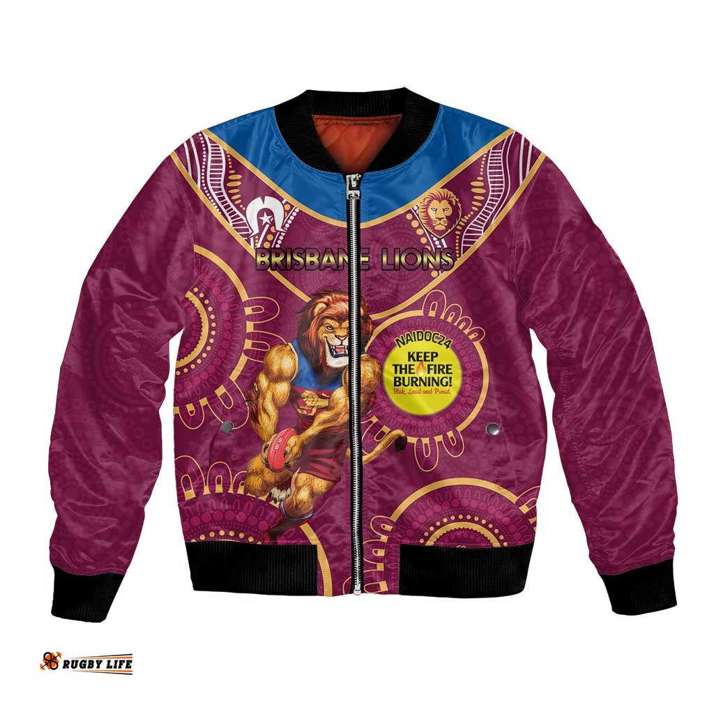 Custom AFL Brisbane Lions NAIDOC Week Bomber Jacket Keep The Fire Burning Indigenous Art