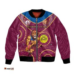 Custom AFL Brisbane Lions NAIDOC Week Bomber Jacket Keep The Fire Burning Indigenous Art