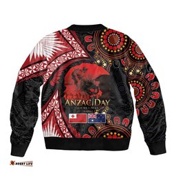 Tonga and Australia ANZAC Day Bomber Jacket Aboriginal and Ngatu Art Pattern - Gallipoli Lest We Forget