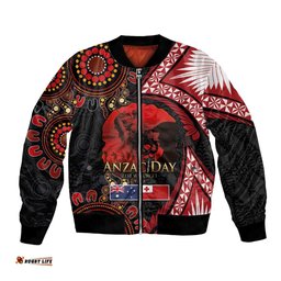 Tonga and Australia ANZAC Day Bomber Jacket Aboriginal and Ngatu Art Pattern - Gallipoli Lest We Forget