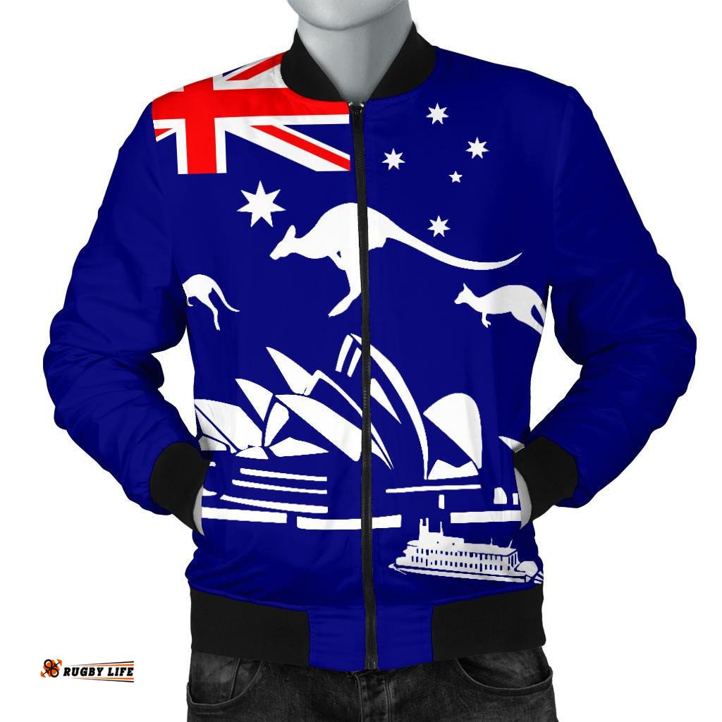 Bomber Jacket - Sydney Opera Jacket Kangaroo Aus Flag - Men