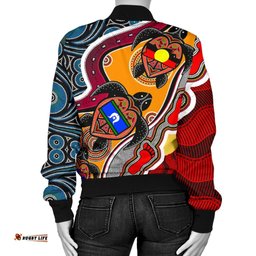 Custom Women's Bomber Jacket - Australia Aboriginal Dots With Turtle and NAIDOC Flags