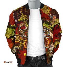 Aboriginal Men's Bomber Jacket , Kangaroo and Lizard Dot Painting Art