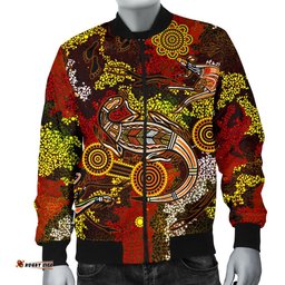 Aboriginal Men's Bomber Jacket , Kangaroo and Lizard Dot Painting Art