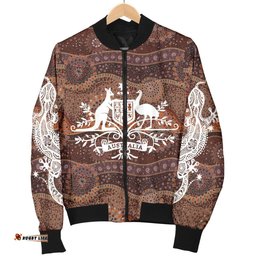 Bomber Jacket - Aboriginal Patterns Jacket - Australian Coat Of Arms - Women