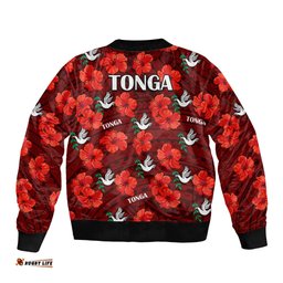 Tonga Rugby Bomber Jacket Polynesian Style With Hibiscus