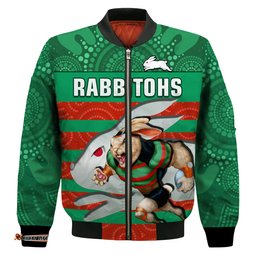 Rabbitohs Rugby Bomber Jacket Aboriginal Dot Painting Glory Glory Sporty Style