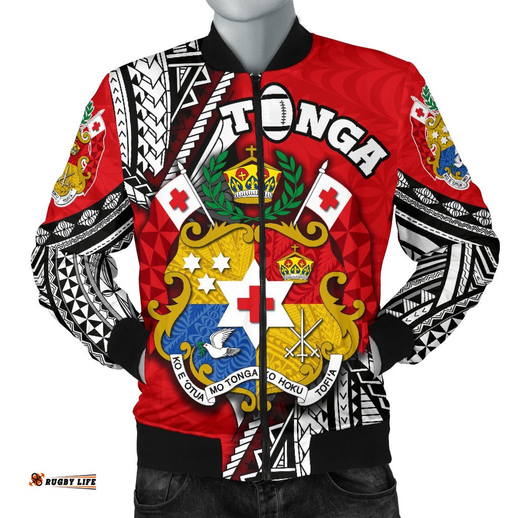 Custom Personalised Tonga Rugby Men Bomber Jacket Polynesian Style Pinwheel - Custom Text and Number