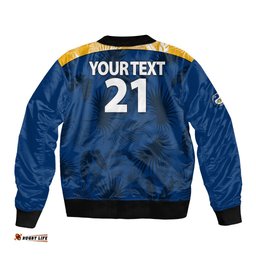 Custom Text And Number Parramatta Eels Rugby Bomber Jacket Simple Hawaiian Palms Leaf