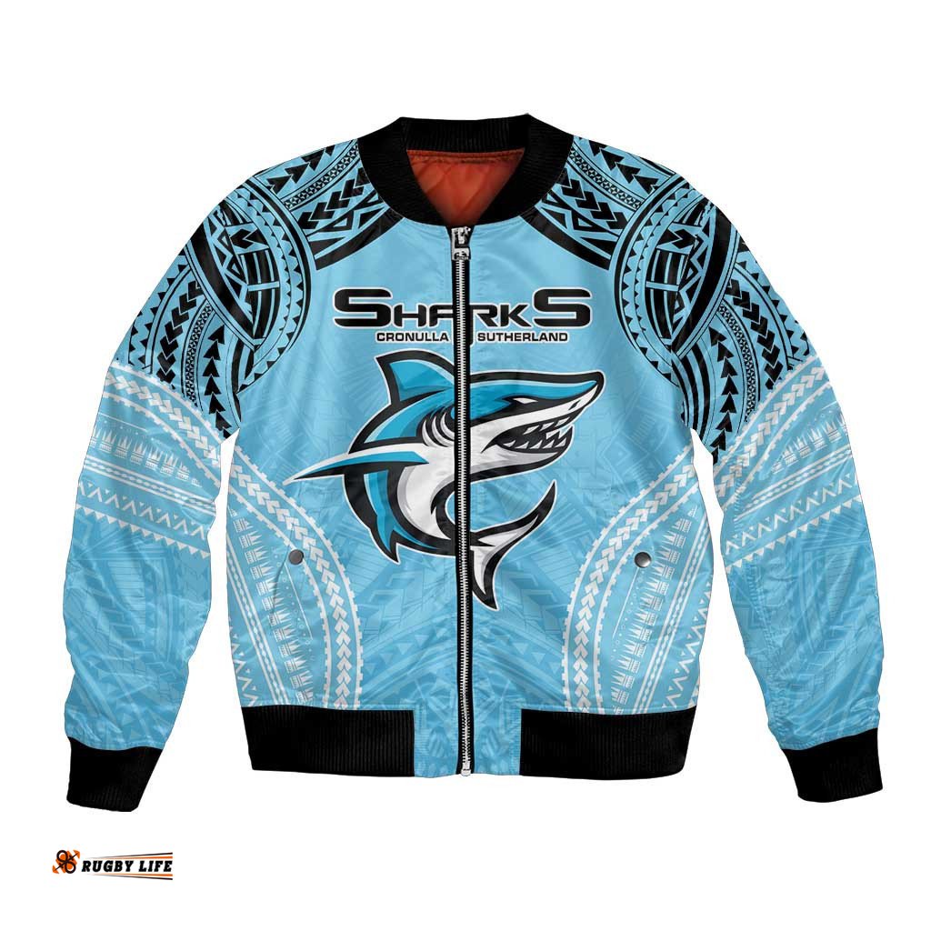 Sharks Rugby Custom Bomber Jacket With Polynesian Style