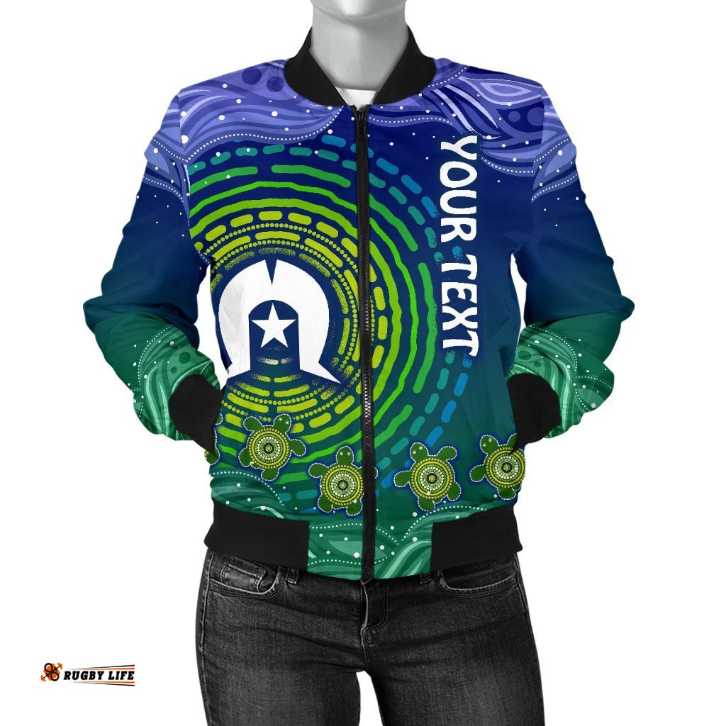 Custom Text Torres Strait Islanders Women's Bomber jacket - Aboriginal Turtle