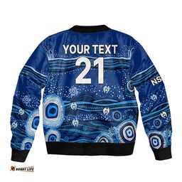 Custom Text And Number NSW Blues Rugby Bomber Jacket Aboriginal Indigenous