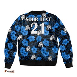Custom Text And Number Bulldogs Rugby Bomber Jacket Polynesian Style With Hibiscus