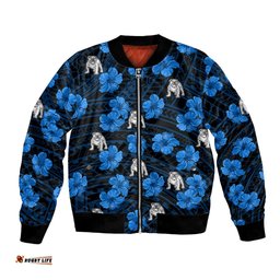 Custom Text And Number Bulldogs Rugby Bomber Jacket Polynesian Style With Hibiscus