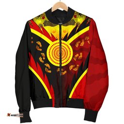 Aboriginal Men's Bomber Jacket - Indigenous Flag With Footprint Hand Art