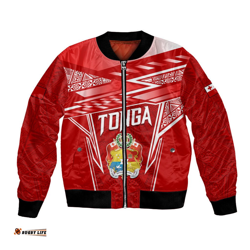 Custom Tonga Rugby Bomber Jacket Kupesi Ngatu Pattern
