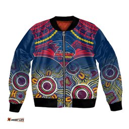 Personalised Adelaide Crows Football Bomber Jacket Aboriginal Mix Polynesian Pattern