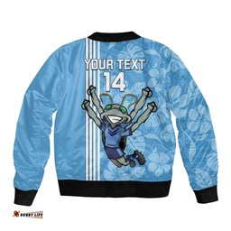 Custom NSW Blues Rugby Bomber Jacket Cockroaches Polynesian Pattern Tropical Vibes