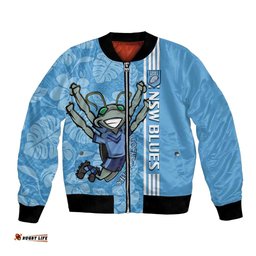 Custom NSW Blues Rugby Bomber Jacket Cockroaches Polynesian Pattern Tropical Vibes